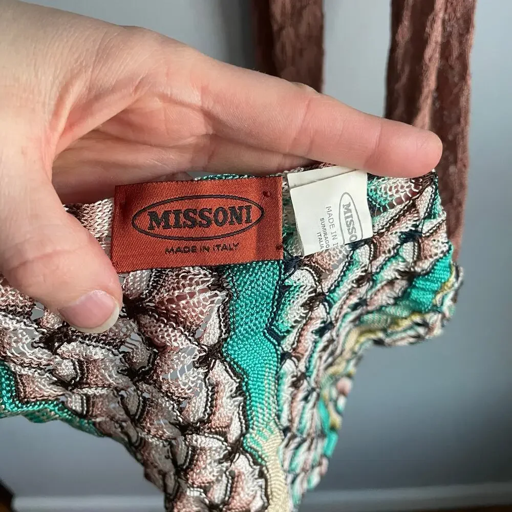 Missoni Knit Brown Teal Chevron Silk Blend Old Money Scarf